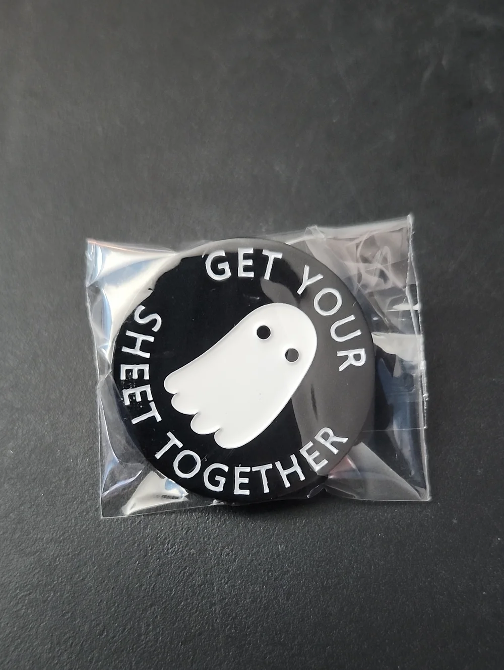 Get Your Sheet Together Black & White Ghost Pin